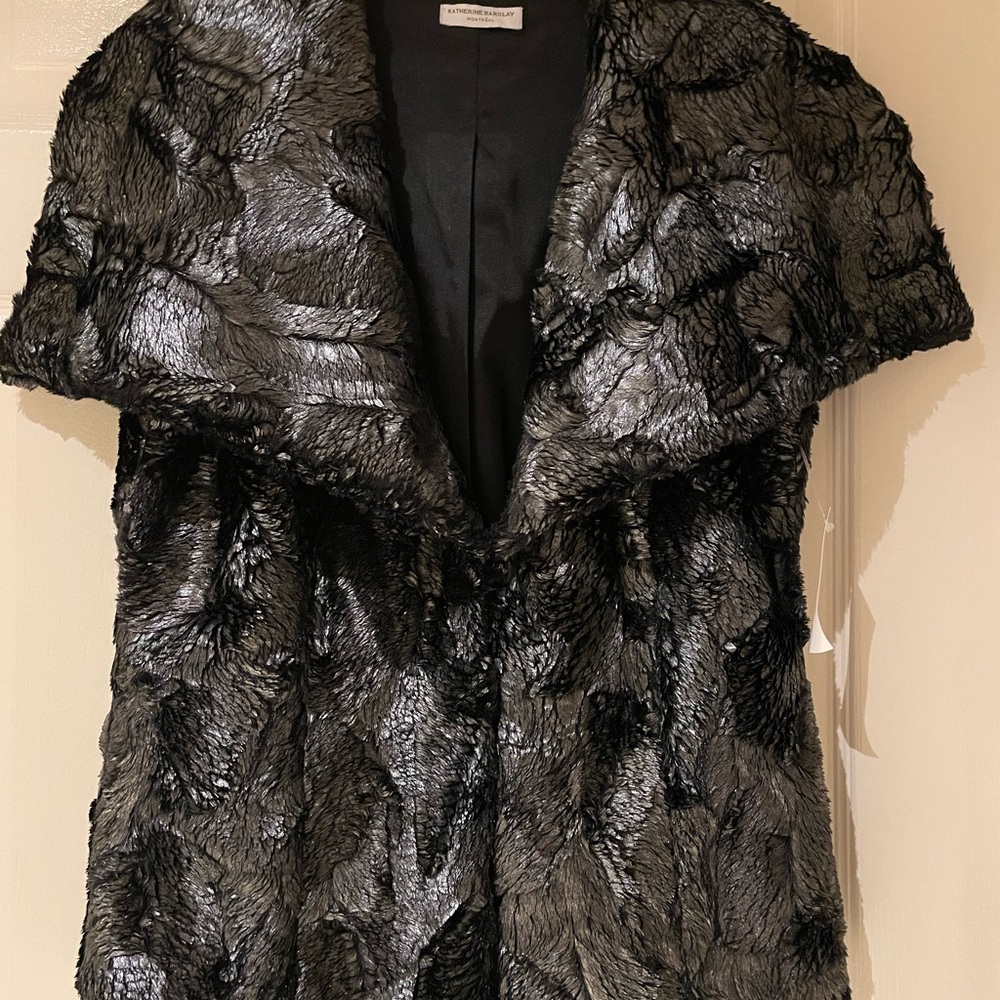 Black and silvered faux fur vest